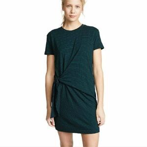 VINCE. Classic Stripe Side Tie Cotton Casual Dress In Coastal/malachite Size XS